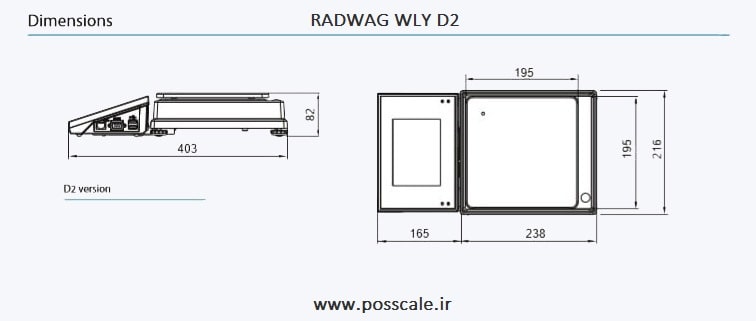 ابعاد ترازو با دقت یک دهم گرم RADWAG WLY D2